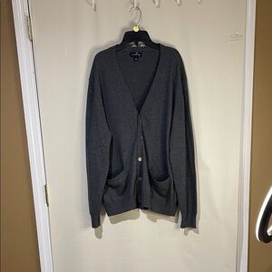 Lands' End Cashmere Blend Gray Men's Button Up, Long Sleeve, Classic Cardigan